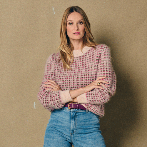 Pull chaud femme col rond motifs jacaquard