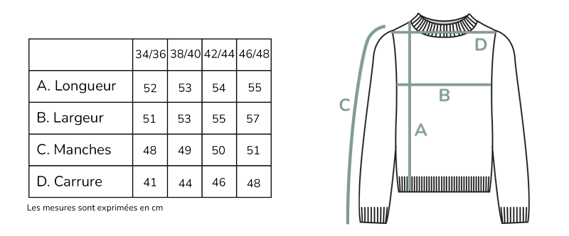 Mesures du pull coton biologique pour femme