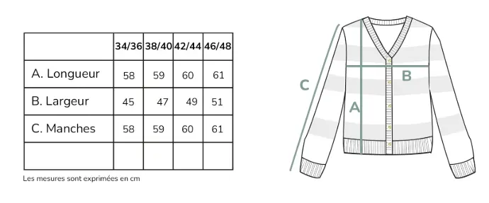 Guide de taille pour le gilet mohair et soie femme
