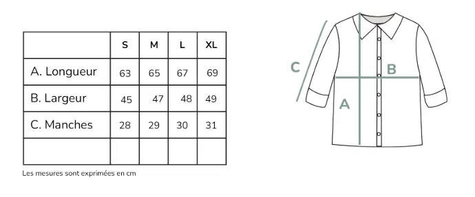 Guide des tailles chemisier femme en coton pima