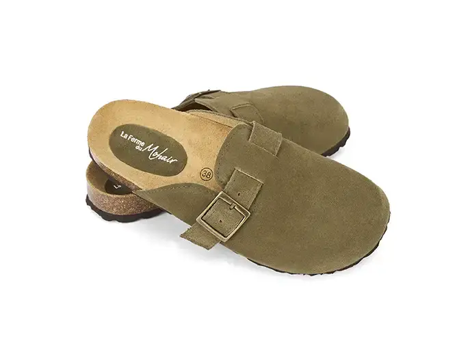 Sabots mixtes en cuir couleur kaki