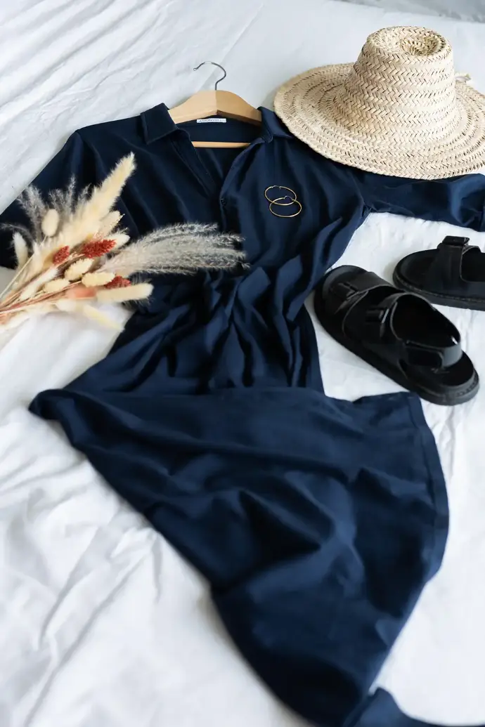 Idée look robe bleue en coton Pima