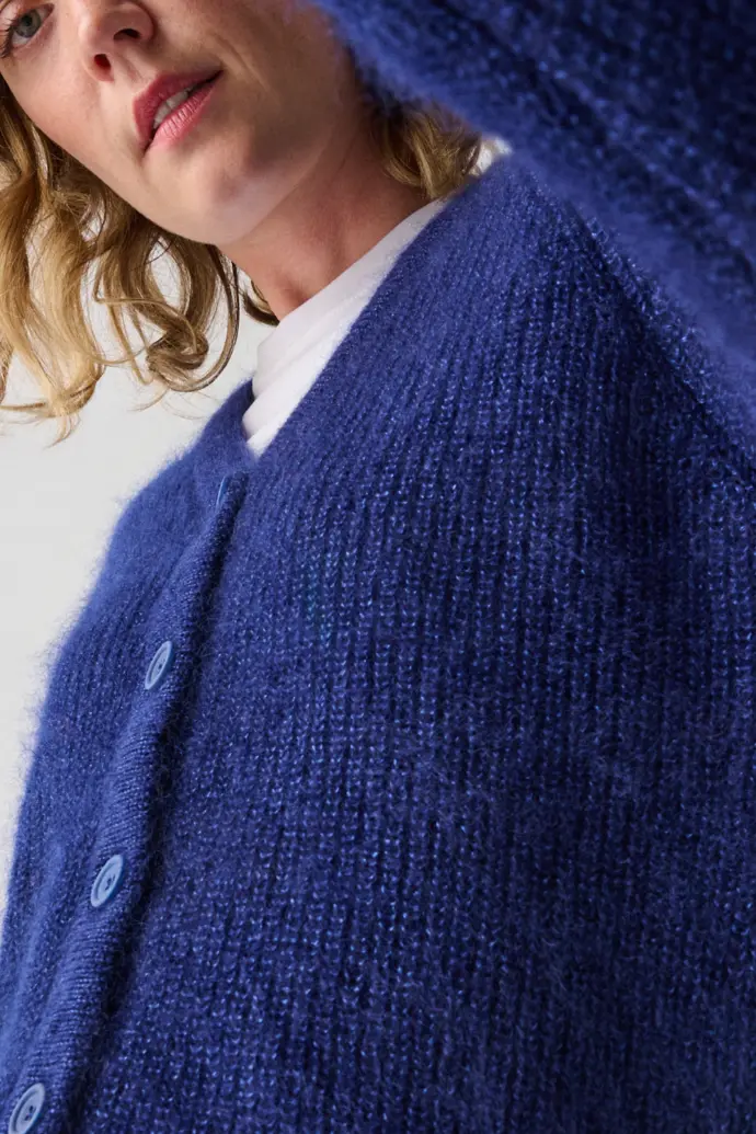 Gilet femme mohair et soie bleu