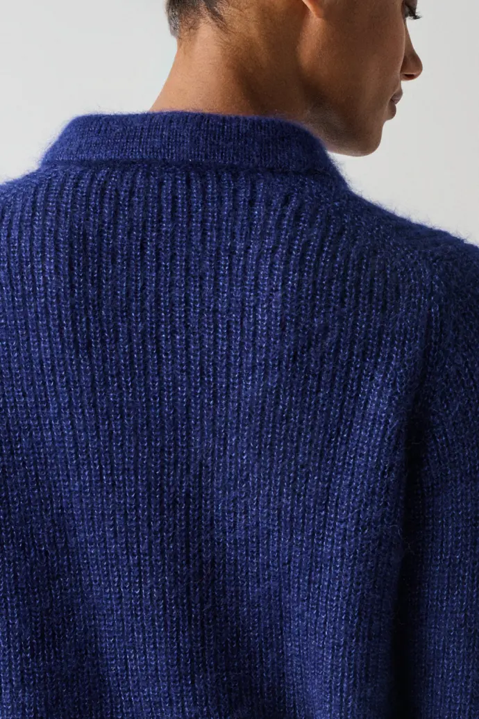 Pull femme col polo mohair et soie