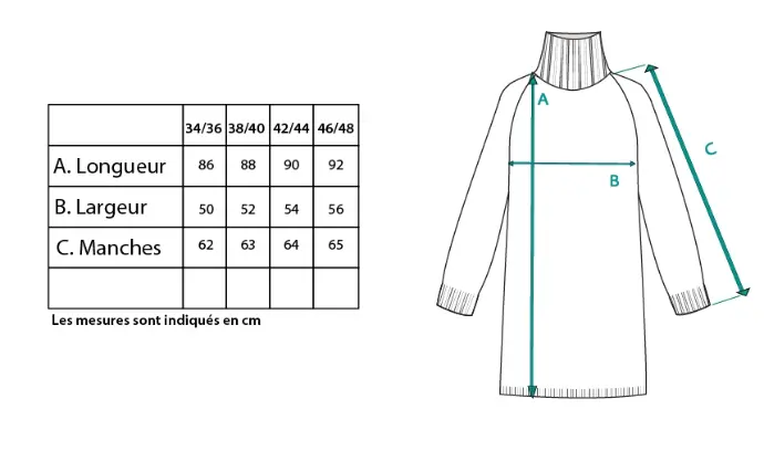 guide des tailles pour la robe pull en laine
