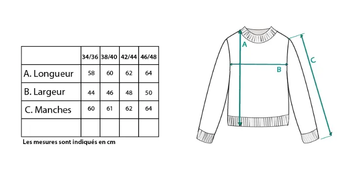 Guide des tailles du pull jacquard femme en mohair
