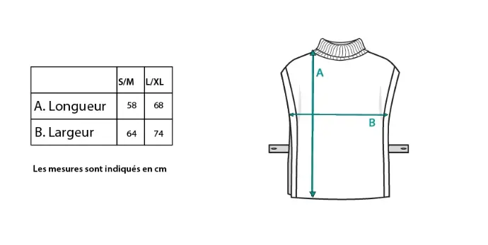 Tableau des tailles poncho femme en mohair