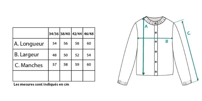 Tableau des tailles du cardigan en mohair pour femme