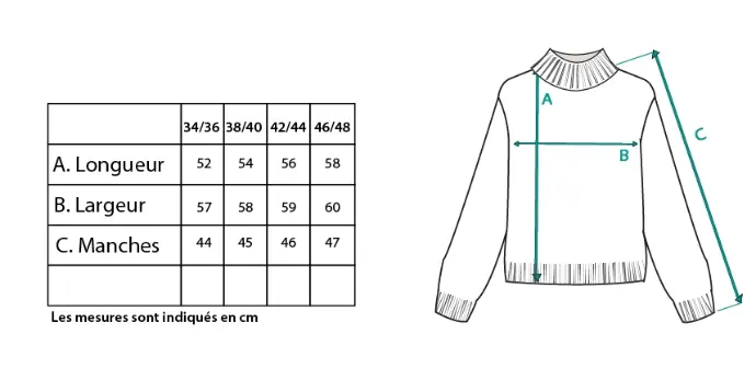 Guide des tailles du pull col montant femme