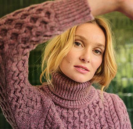 pull col roulé vieux rose chiné