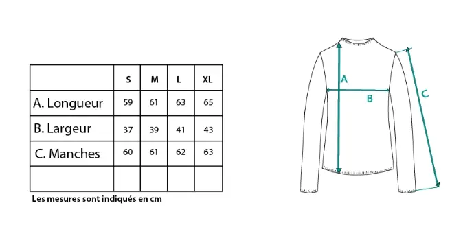 Guide des tailles du top femme en coton Supima