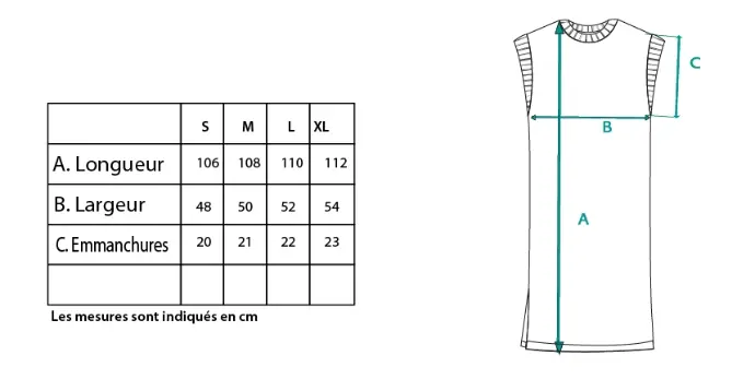 Guide des tailles de la robe longue femme