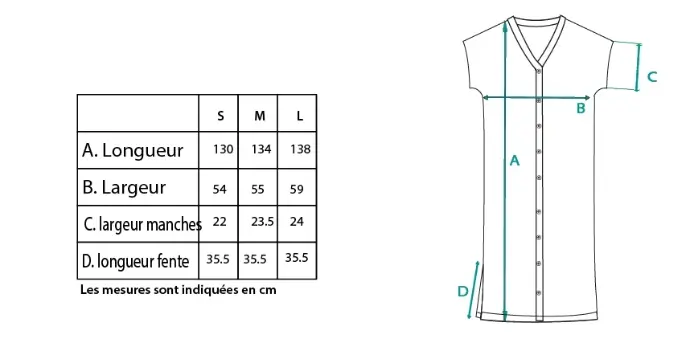 Guide des tailles de la robe caftan 