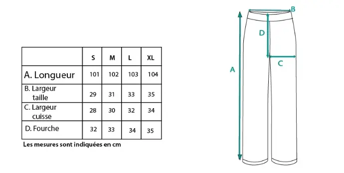 Guide des tailles du pantalon femme en coton bio