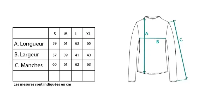 Guide des tailles du top femme en coton Supima