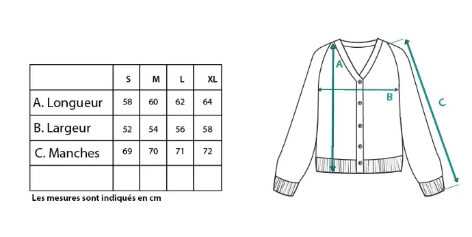 Guide des tailles du cardigan femme en mohair et soie