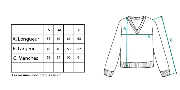 Guide des tailles du pull femme en mohair col V