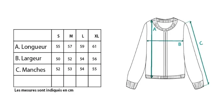 Guides des tailles du gilet zippé femme en alpaga et laine
