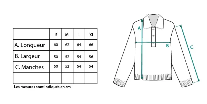 Guide des tailles du pull femme col polo en mohair et soie