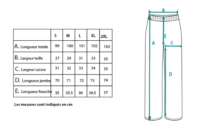 Guide des tailles du pantalon femme en mérinos et alpaga