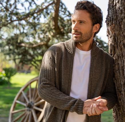 pull homme avec fermeture à glissière en laine de yack