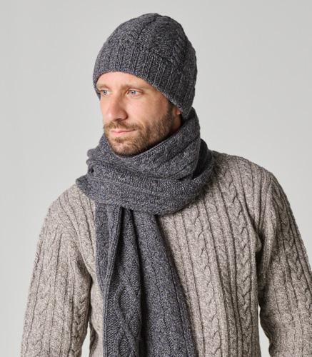 Ensemble bonnet et écharpe en laine de yack pour homme