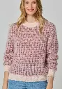 Pull femme col rond en mohair bicolore rose et kaki