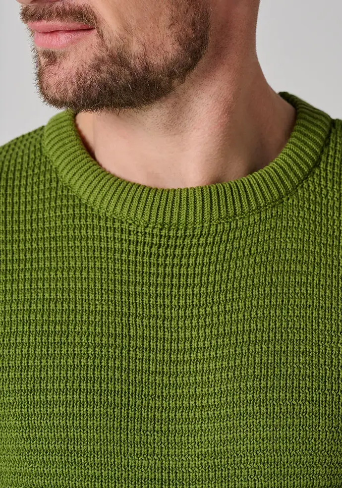 Pull homme en coton biologique col rond maille piquée