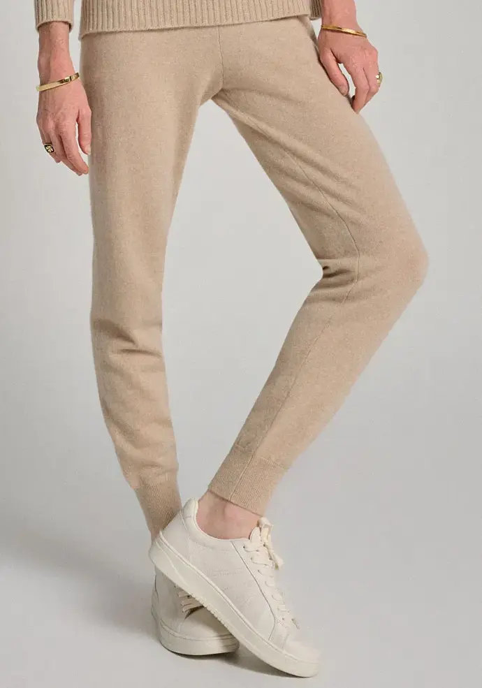 Pantalon femme en cachemire finition bas en côtes
