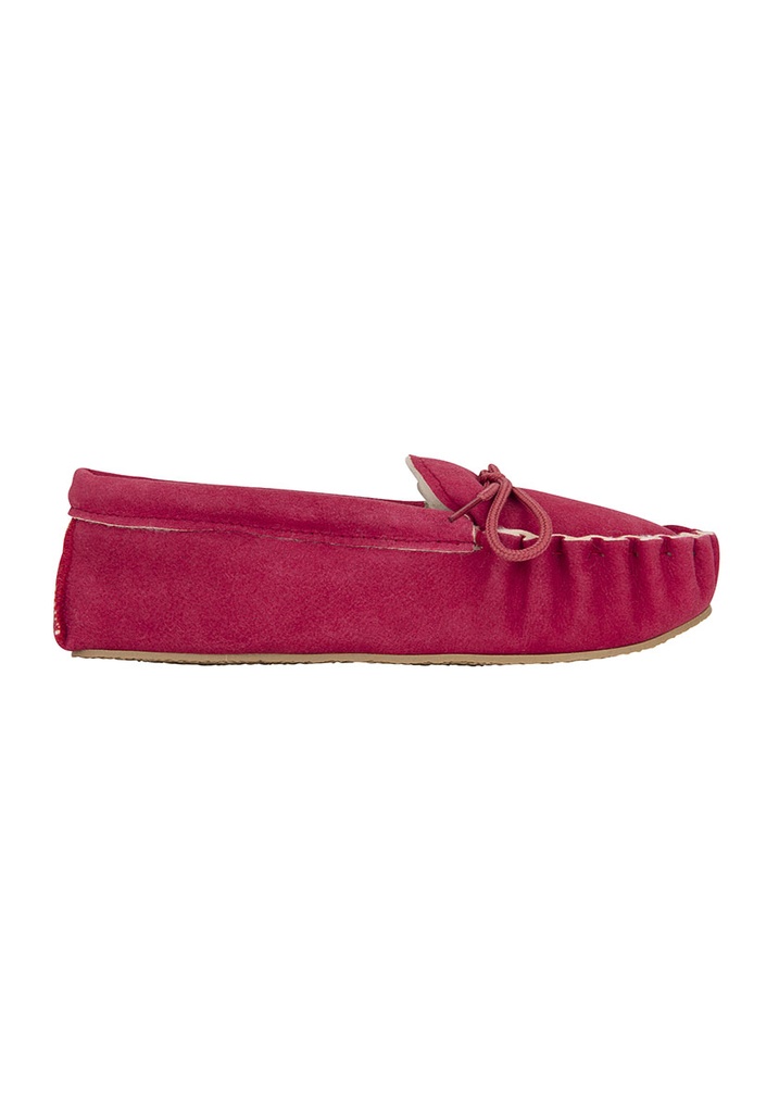 Mocassins mixtes souples en peau retournée couleur framboise