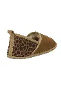 Chaussons femme en peau de mouton motif léopard couleur camel