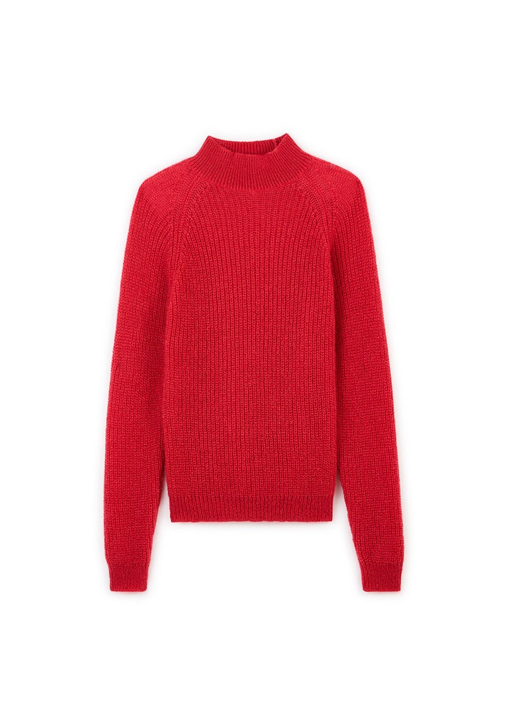 Pull femme col montant en mohair de chevreaux couleur framboise