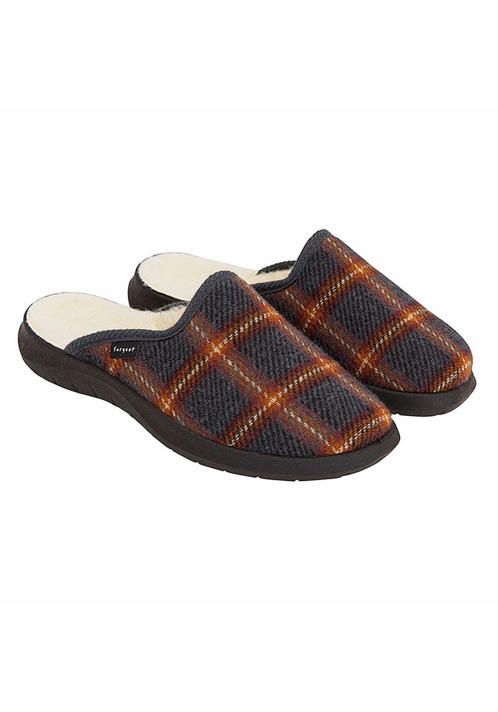 Mules homme doublées laine ecossais bleu fabrication francaise