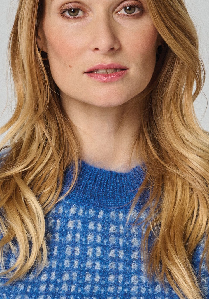 Pull jacquard en mohair de chevreau femme col rond