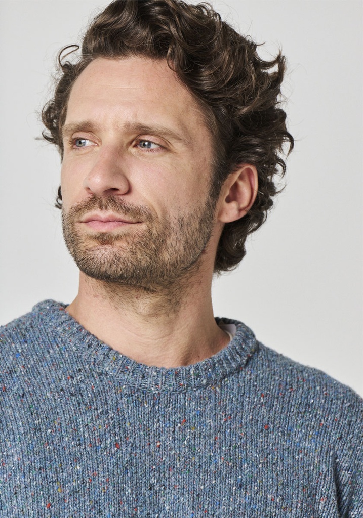 Pull homme col rond en laine avec polyester recyclé