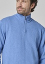 Pull col zippé pour homme en laine couleur bleu clair