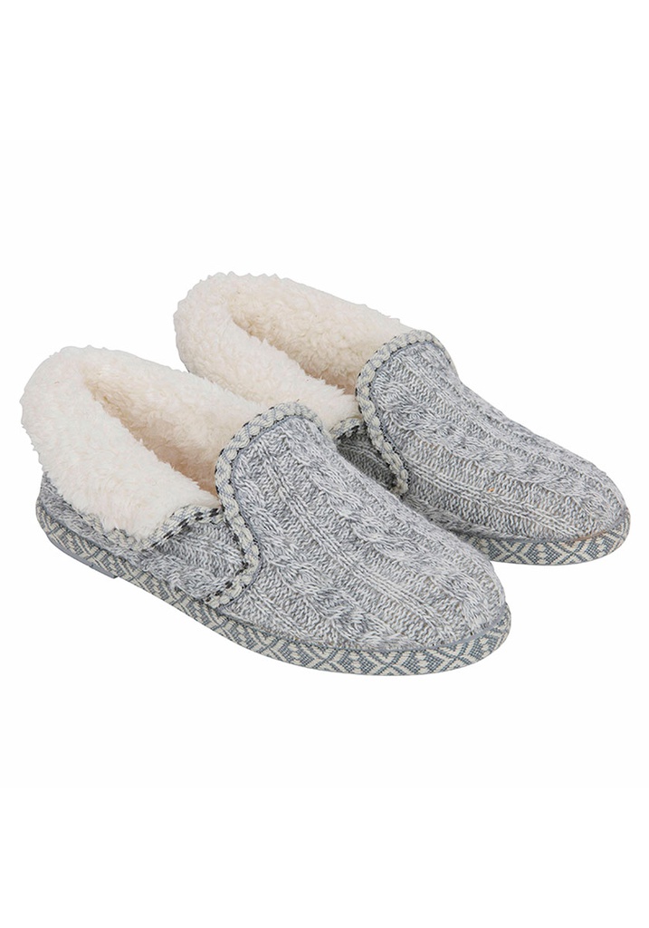 Pantoufles femme fourrées  laine en tricot gris semelle caoutchouc