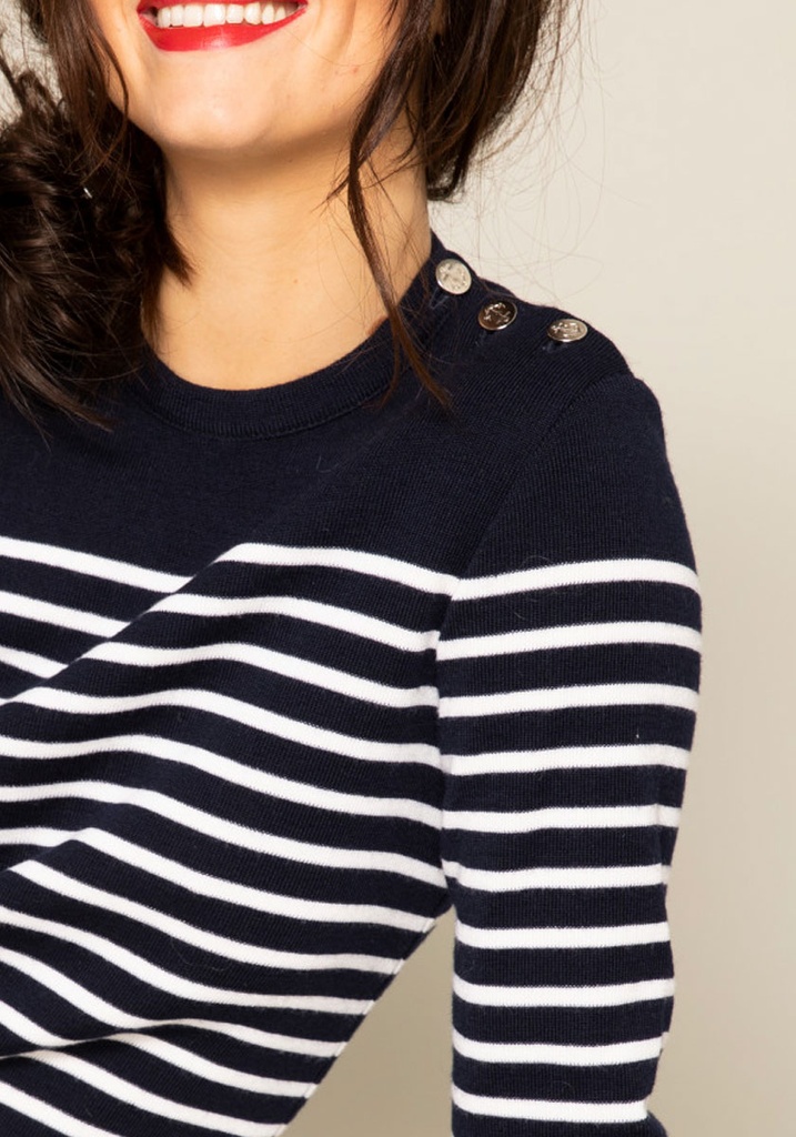 Marinière femme 100% laine mérinos boutons dores