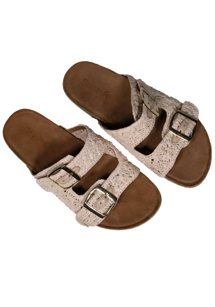 Sandales cuir femme double boucle de serrage semelle liège antidérapante