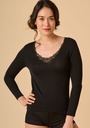 Chemise de corps femme manches longues coton laine et soie noir