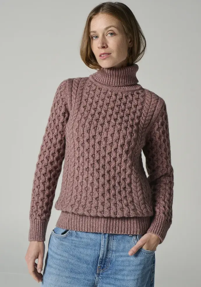 Pull col roulé femme maille nid d abeille