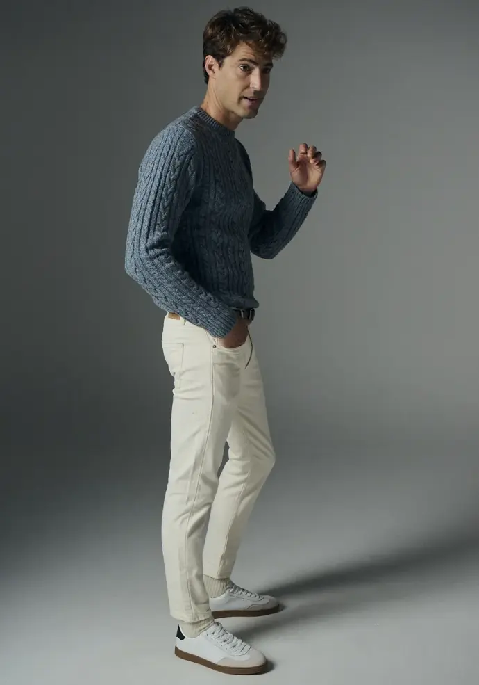 Pull homme manches longues col rond en laine de yack