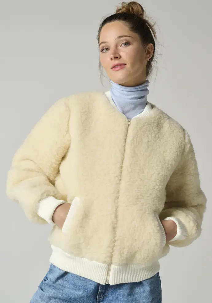Blouson en laine forme bomber zippé