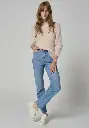 Pull femme col montant en mohair crème rose
