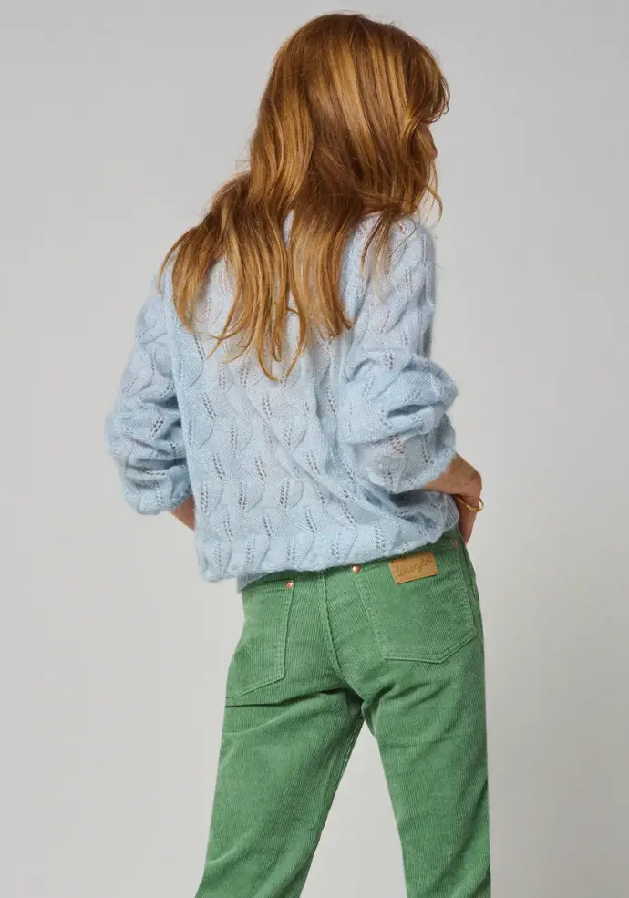 Pull femme maille relief en mohair et soie bleu ciel
