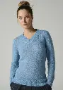 Pull femme col V en mohair de chevreau couleur bleu jean