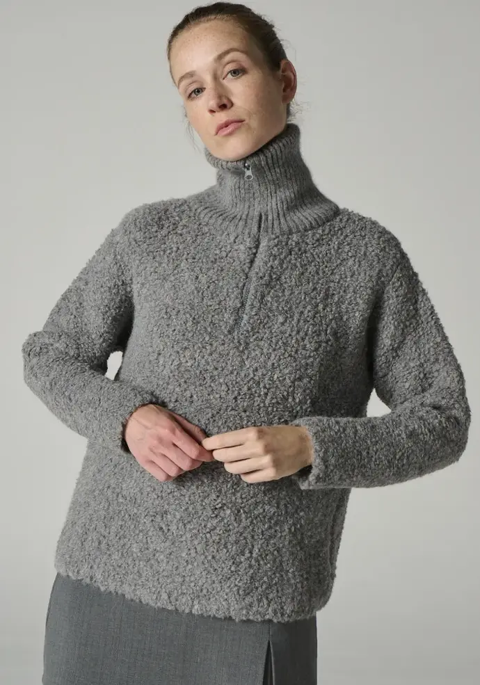 Pull en maille bouclette pour femme couleur gris
