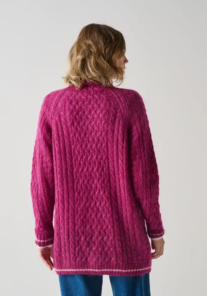 Gilet à torsades en mohair et soie couleur cassis