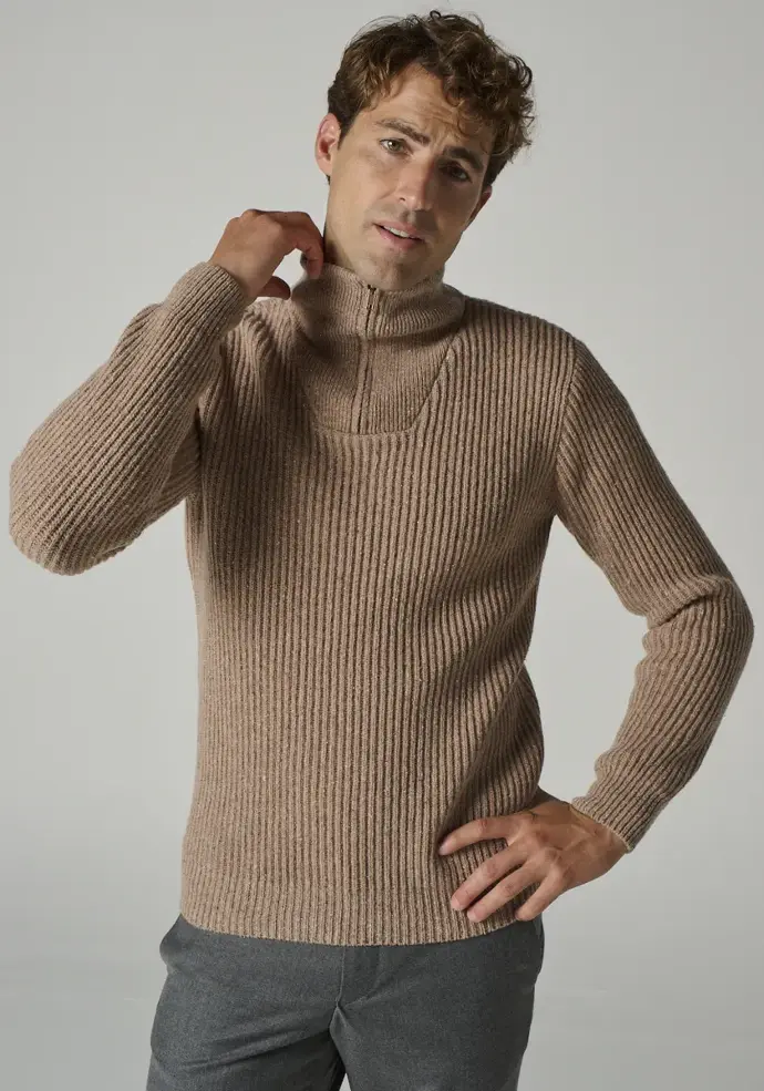 Pull col camionneur pour homme couleur beige