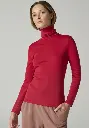 Sous pull femme col roulé mérinos et soie couleur rouge